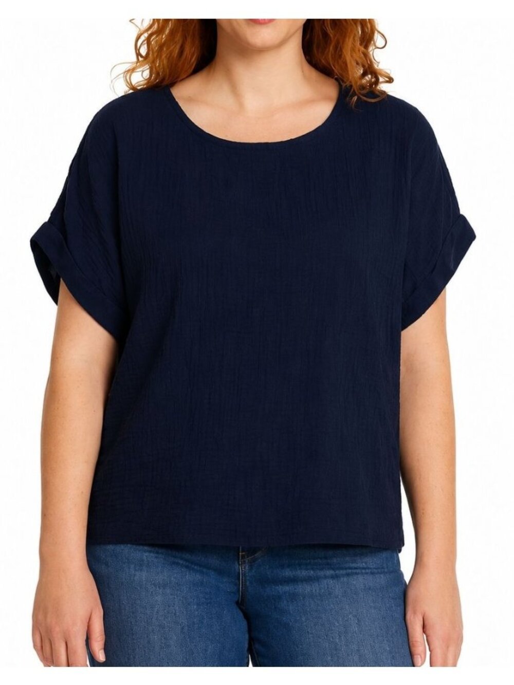 Gloria Vanderbilt Womens Navy Textured Short Sleeve Top XL